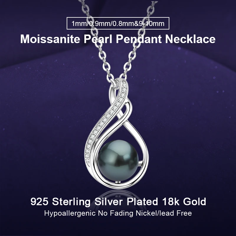

IOGOU Geniune Tahitian Black Pearl Moissanite Infinity Pendant for Women Original 925 Silver Wedding Jewelry Party Luxury Gift
