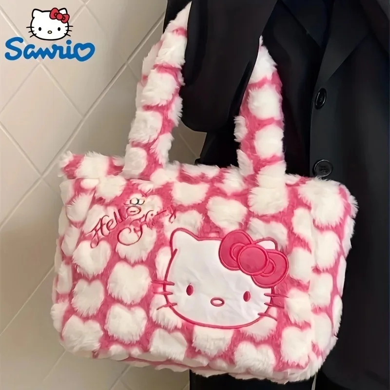 Miniso Kawaii Handbag Sanrio Hello Kitty New Shoulder Bag Plush Handbag Fashion Kawaii Handbag Fashion Storage Handbag