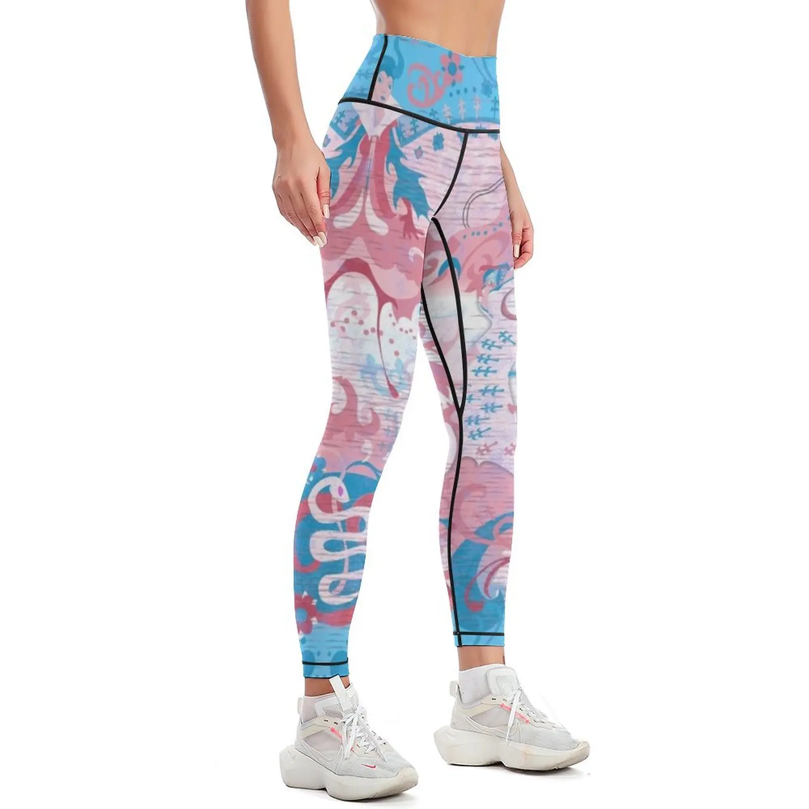 Transgender Dragon Damask -- Trans Pride Flag Colors Leggings for fitness sport pants Pants sport Womens Leggings