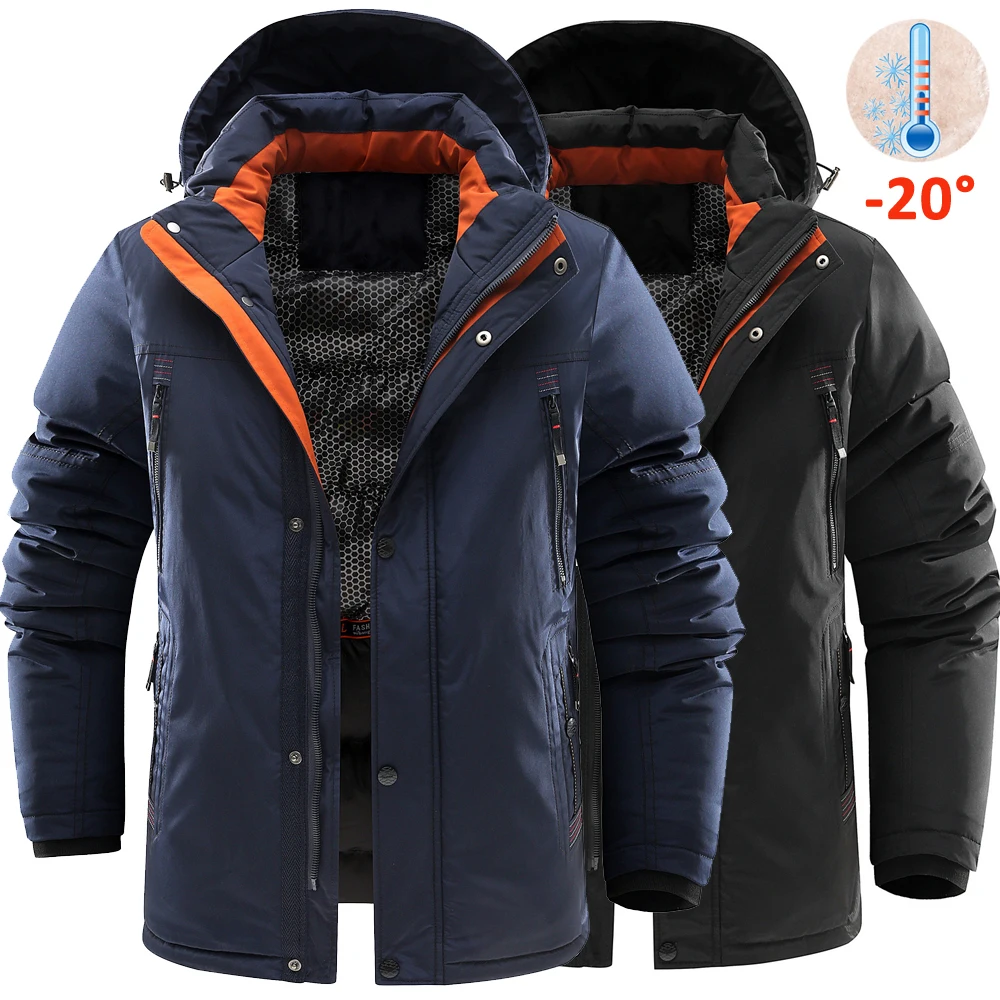 Winter Thermal Jacket Men Thick Parkas Down Warm Padded Coats Loose Casual Multi Pocket Hooded Snow Windbreaker -20 Degree EU4XL