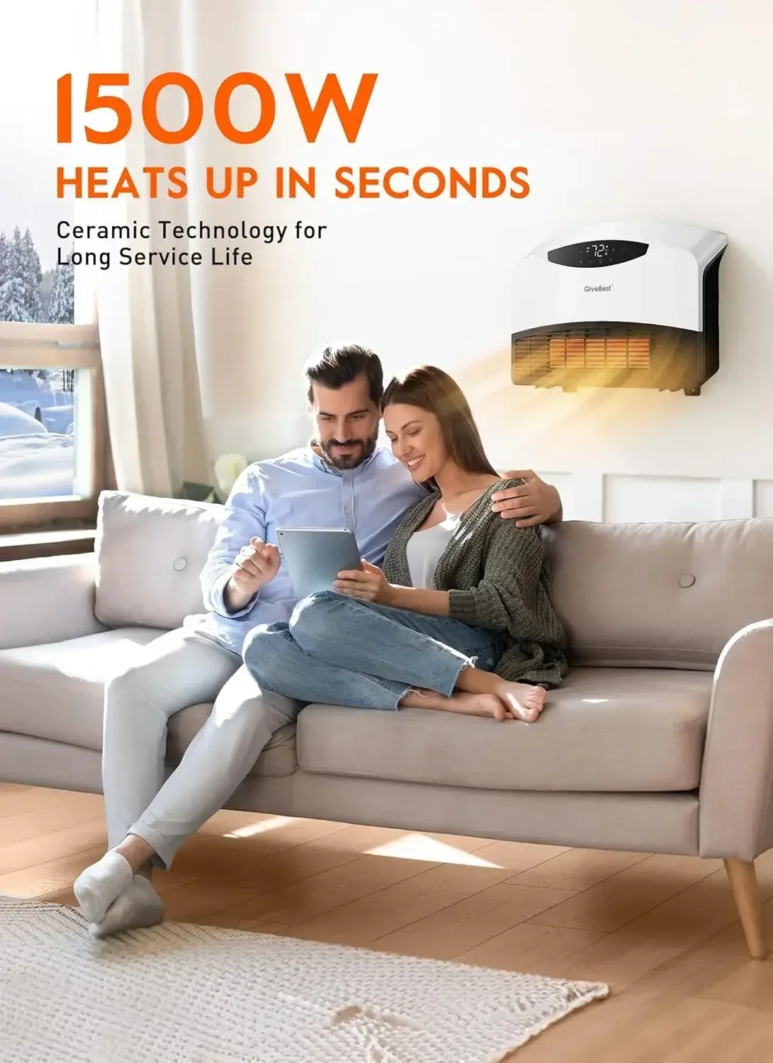 

Electric Wall Heater with WiFi and Remote Control, Floor or Wall Mounted Heater, Large Room Coverage, 3 Heating Modes