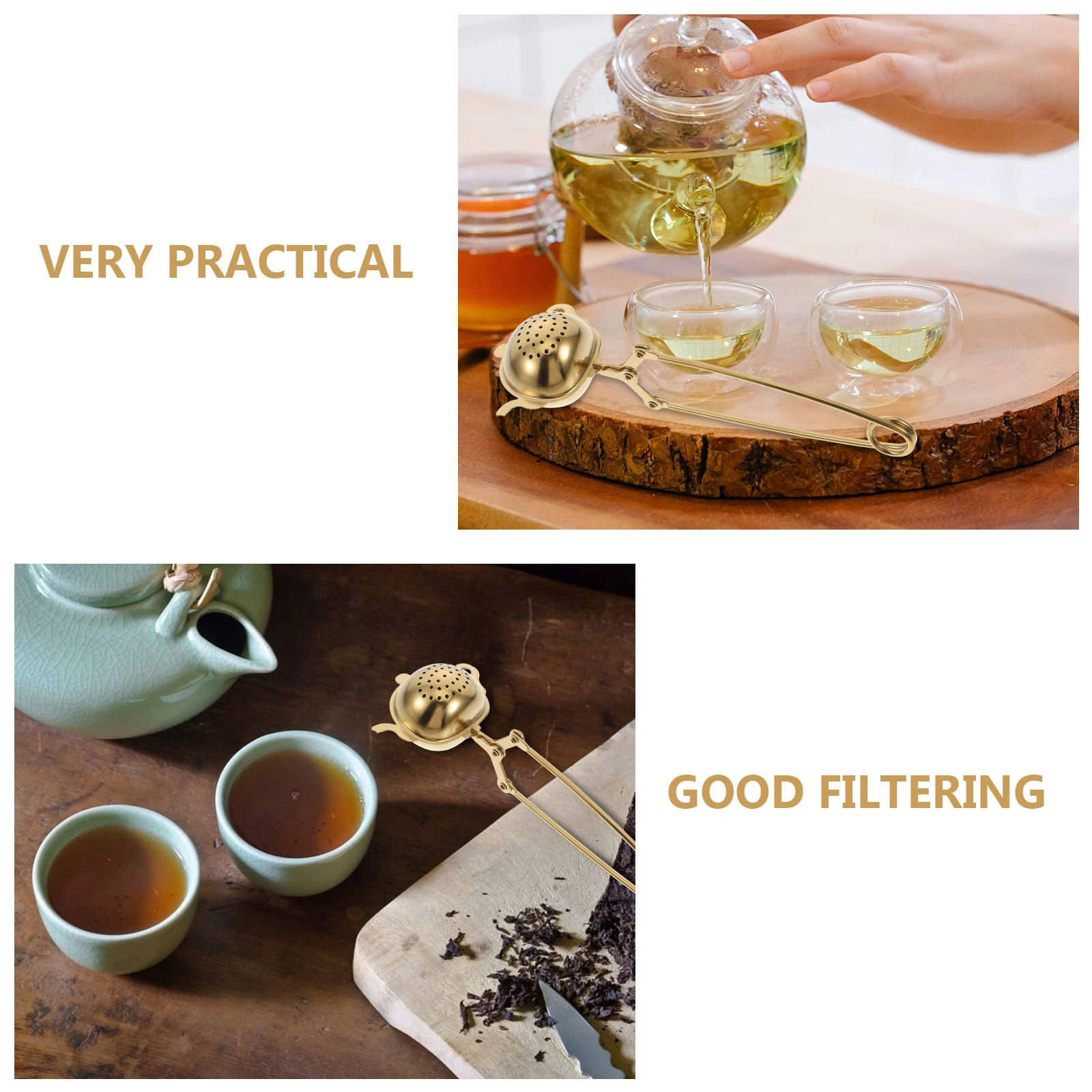 

Stainless Steel Strainer Tea Filter Infuser Portable Loose Leaf Filter Golden Color Long Life Kitchen Bar Supplies