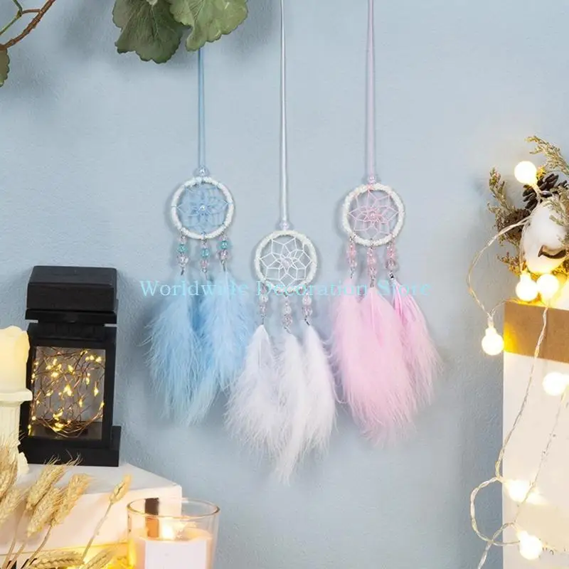 Q39B Beads Dream Catcher Hanging Pendant Wall Hanging Decor Ornament for Home Girls Bedroom Car Office Window Decor