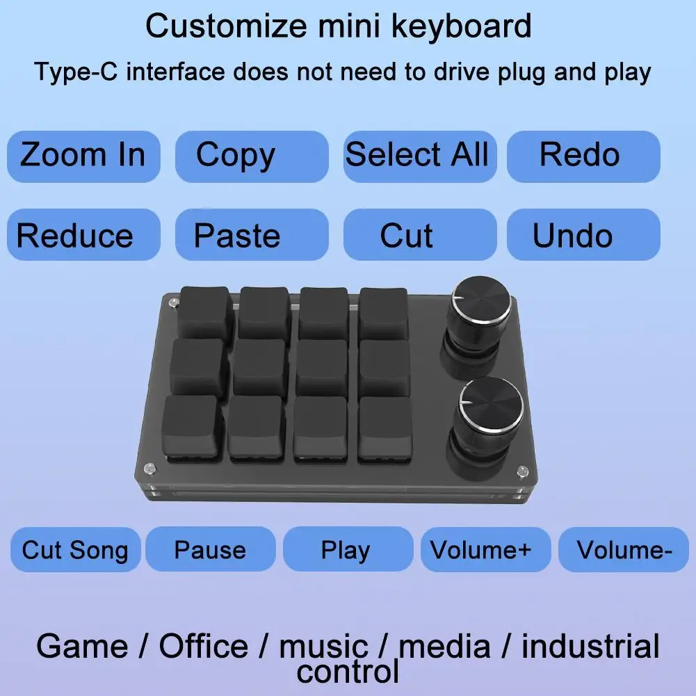 Macro Keyboard 12 Key 2 Knob Mechanical Keyboard Hot Swap Custom Keypad One-handed Keypad Mini Gaming Auxiliary Keyboard