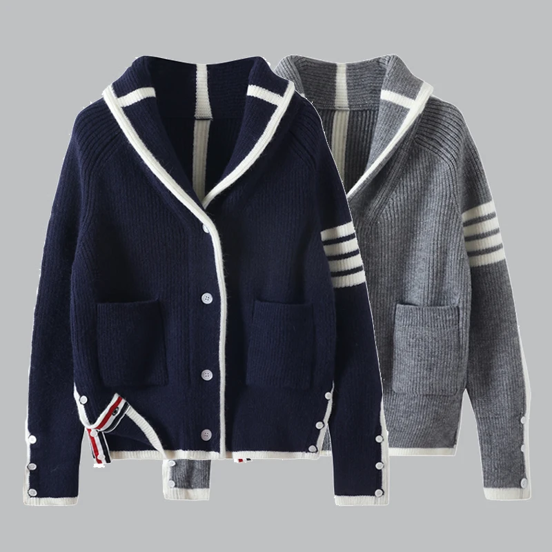 

Four Bar Lapel Knitting Cardigan Female Qiu Dong Loose Languid Is Lazy Wind Brim of Old Sweater