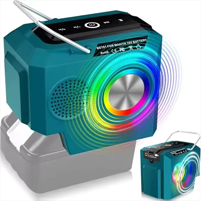 Bluetooth Speaker For Makita 18V Lithium Battery BL1830 BL1830B BL1840 BL1850 Cordless Portable Speaker With USB Type-C Port