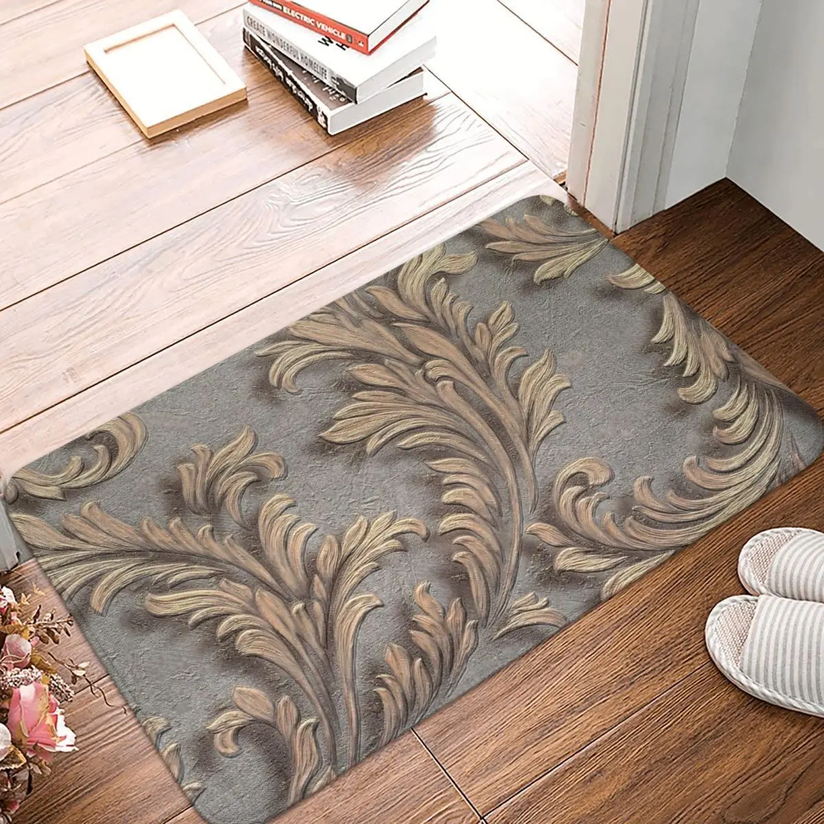 

Pattern Bronze Non-slip Doormat Bath Mat Leaf Balcony Carpet Entrance Door Rug Indoor Decor