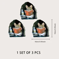 1PC 3D Effect Mouse Hole Sticker Read Flowering Branch Mouse Cute Animal Home Decor Residue Free Adhesive Wallpaper 6