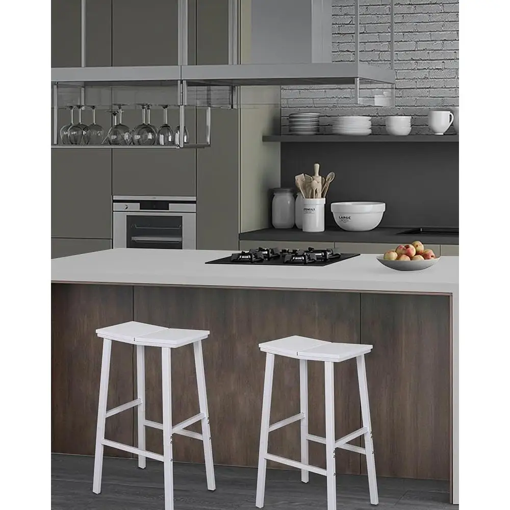Saddle Bar Stool Set of 2 Backless Kitchen Counter Stools Ergonomic Footrest Bar Height Stools Stable Design Easy Clean Dining