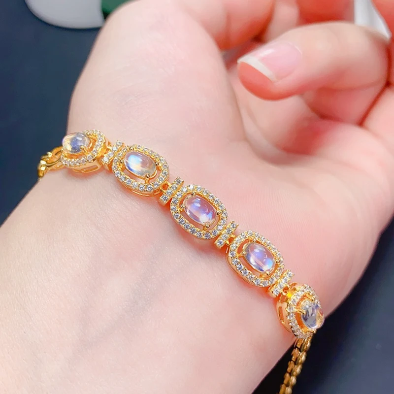 

Natural Moon Stone Bracelet for women silver 925 jewelry luxury gem stones 18k gold plated free shiping items