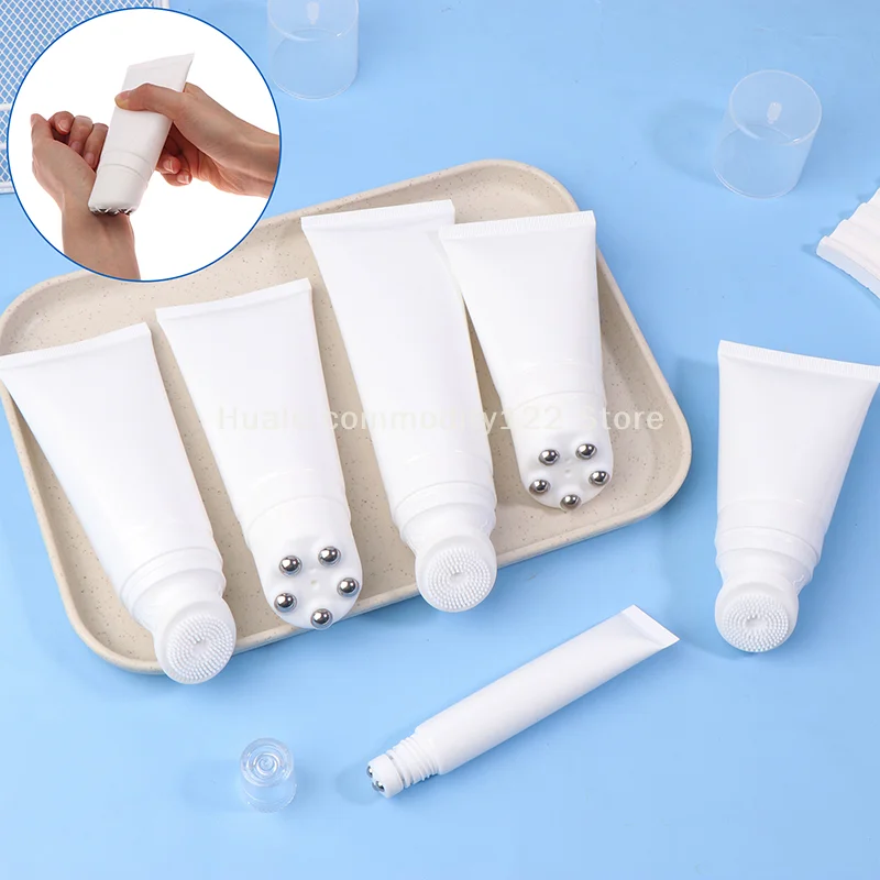 20/50/80100g Spazzola in silicone/Testa a sfera in metallo Tubo morbido cosmetico Massaggio Crema detergente Bottiglia Contenitore di plastica da viaggio vuoto