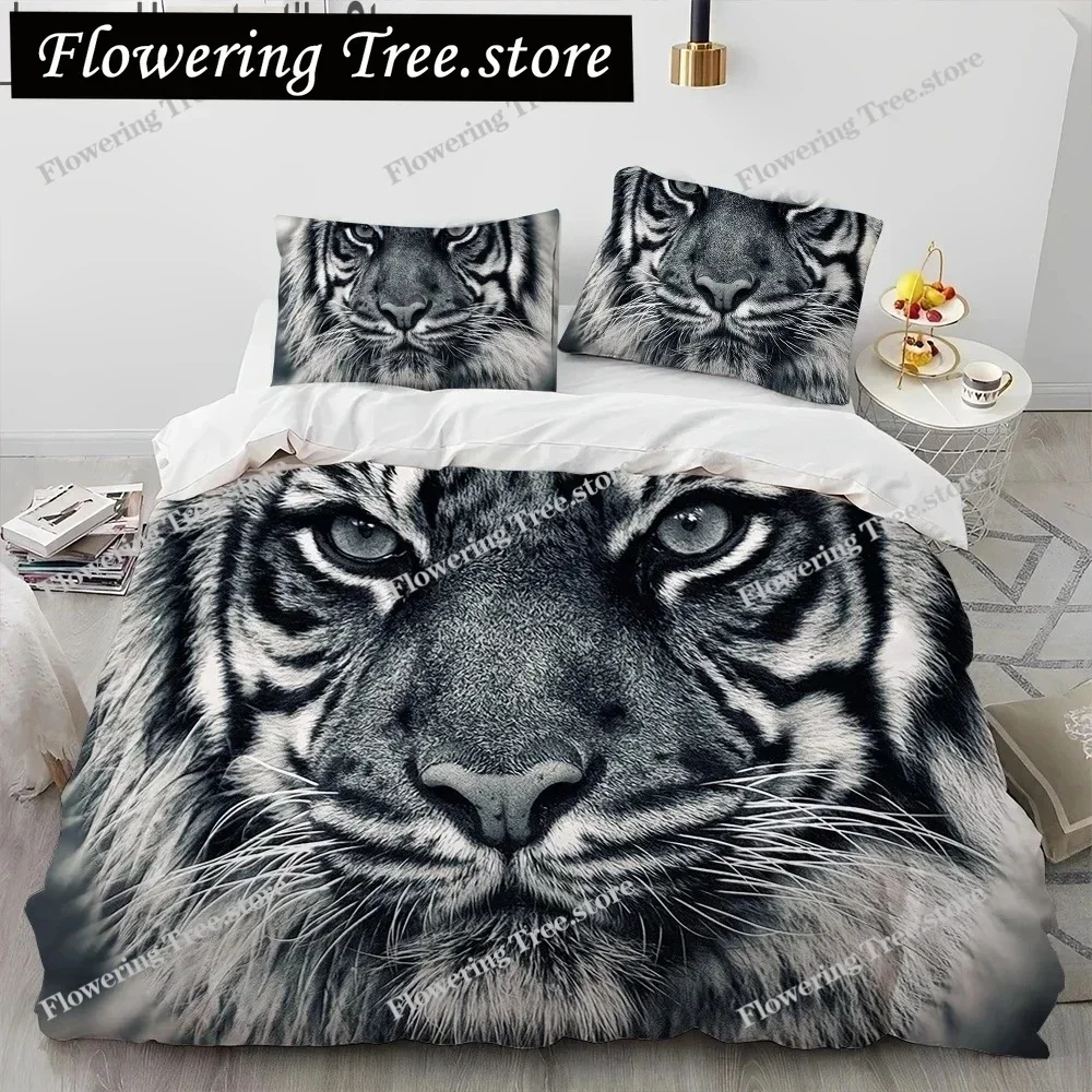 

3D Tiger Leopard Wolf Animal Luxury Comforter Bedding Set,Duvet Cover Bed Set Quilt Cover Pillowcase,King Queen Size Bedding Set