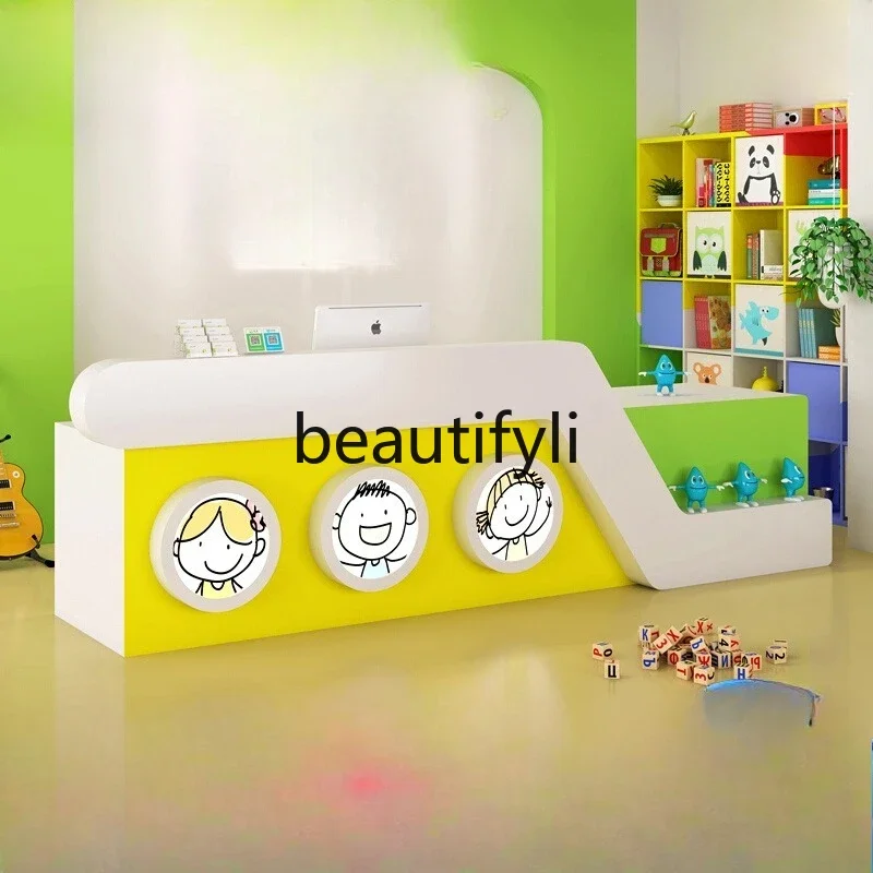 

zzqPainted Early Education Kindergarten Cashier Counter Children's Fun Art Center Education Training Institution Reception Desk