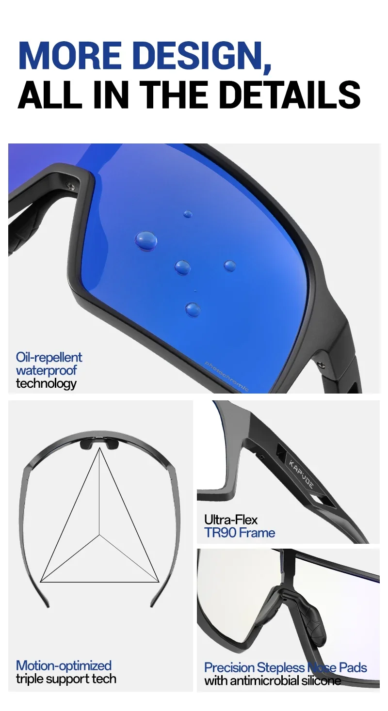 KAPVOE Fahrradbrille MTB Bike Sport Photochrome Fahrradsonnenbrille Herren Fahrrad UV400 Outdoor-Brille Campingausrüstung – Detail 8