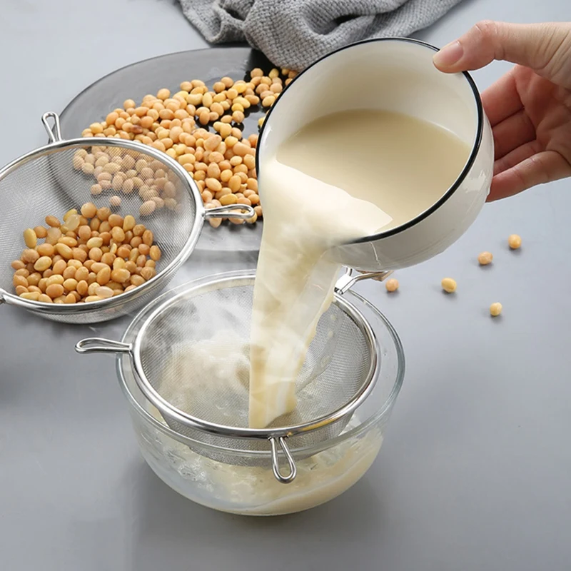 Kitchen Baking Steel Flour Sieve Kitchen Soybean Milk Juice Filter Screen Filter Oil Spoon Hand-Held Binaural Mesh Net