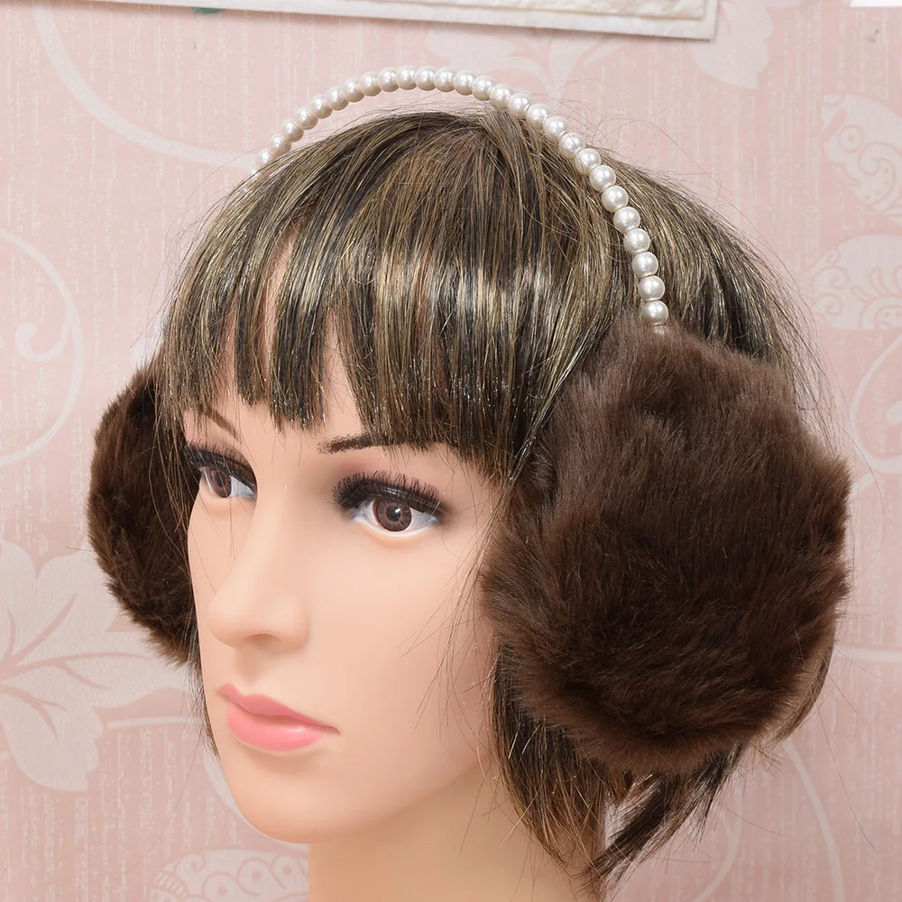 غطاء للأذنين لؤلؤي للنساء غطاء للأذنين للفتيات غطاء للأذنين من الفرو المقلد على شكل أرنب للطقس الثلجي ملحقات الطقس البارد للشتاء #6