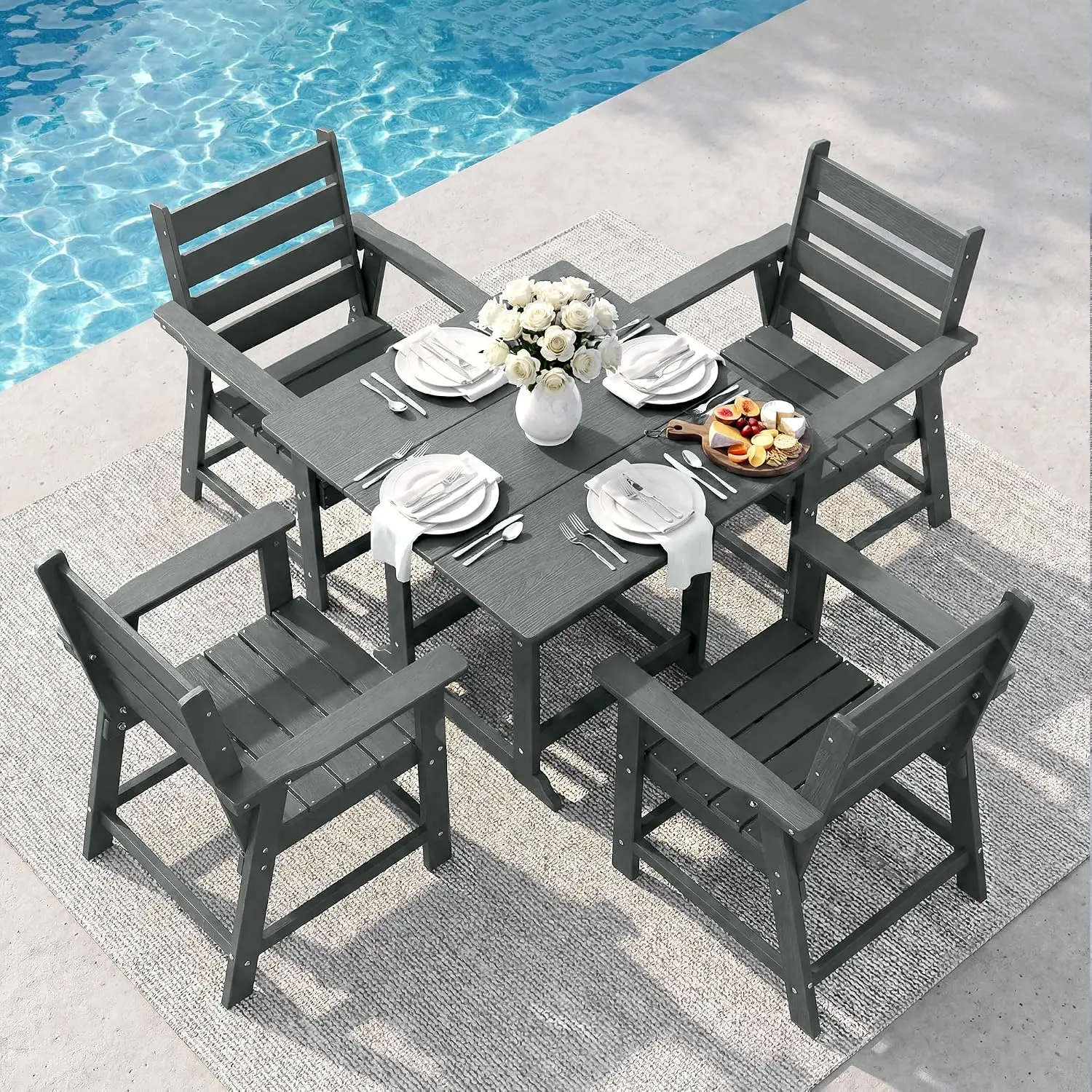 5 Piece Patio Dining Set, HDPE All-Weather Furniture with 4 Chairs & 1 Square Table, for Backyard, Garden, Garden,, Customized