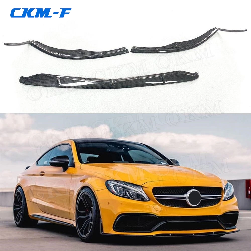 3PCS Carbon fiber front bumper lip spoiler splitters for Mercedes Benz C Class W205 C205 C63 AMG Coupe 2 Door 2015 - 2019 FRP