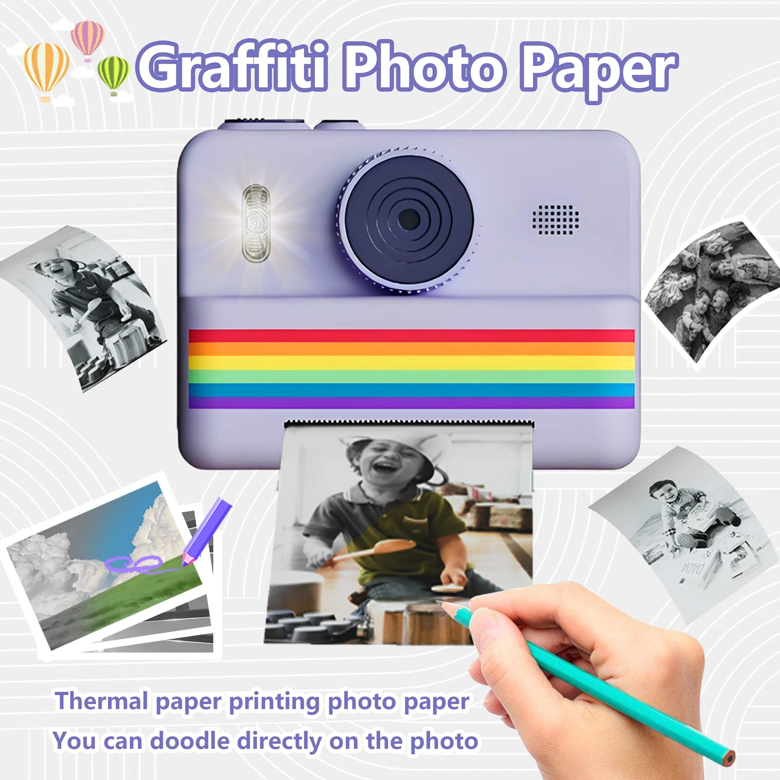 Aparat dla dzieci Natychmiastowa drukarka Aparat dla dzieci Zabawka 2,8-calowy ekran HD z 3 rolkami papieru do drukowania, prezent dla chłopców i dziewczynek