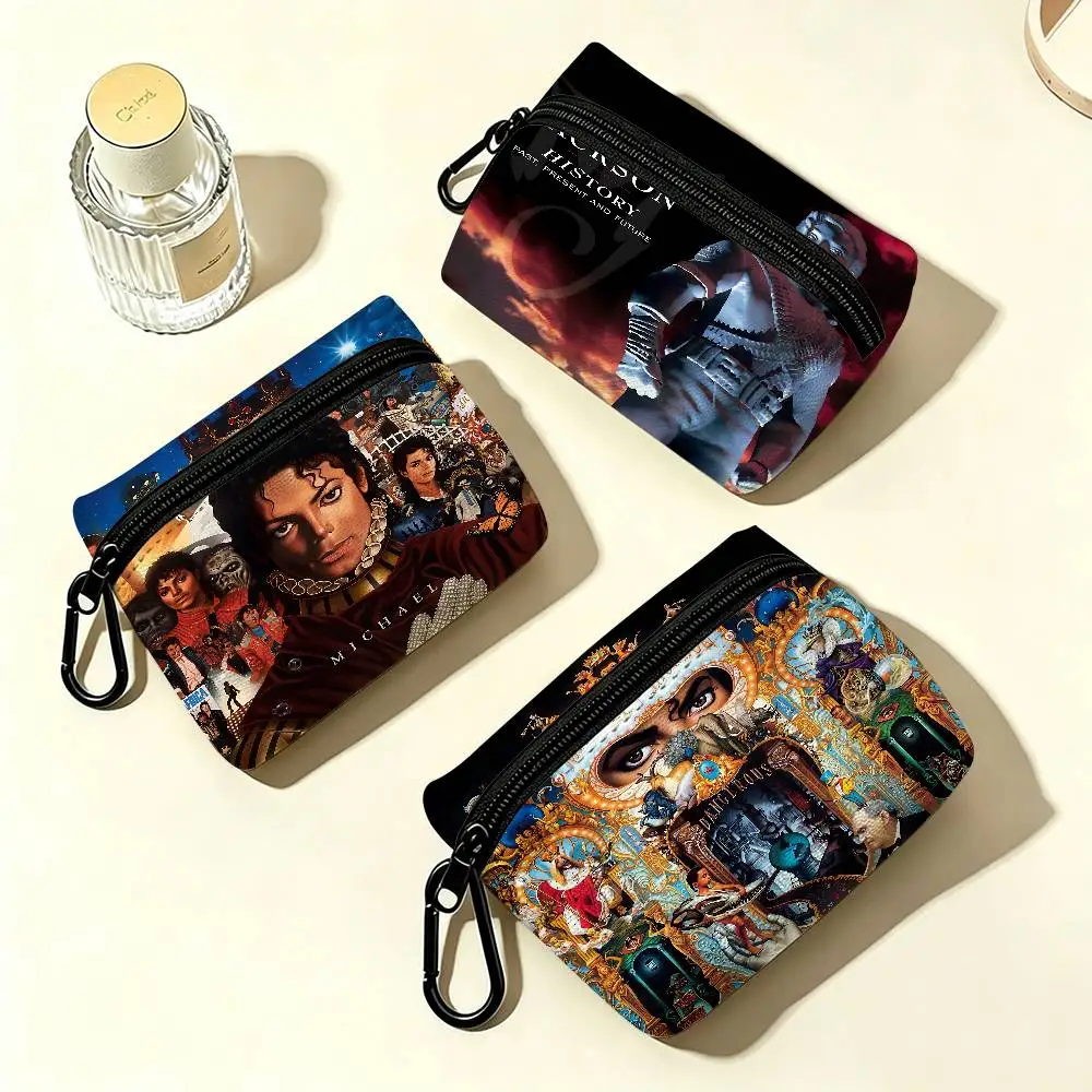 Singer M-Michael J-Jackson Portable Oxford Cloth Coin Purse Alloy Carabiner Hook Small Zipper Pouch For Backpack Belt Daily