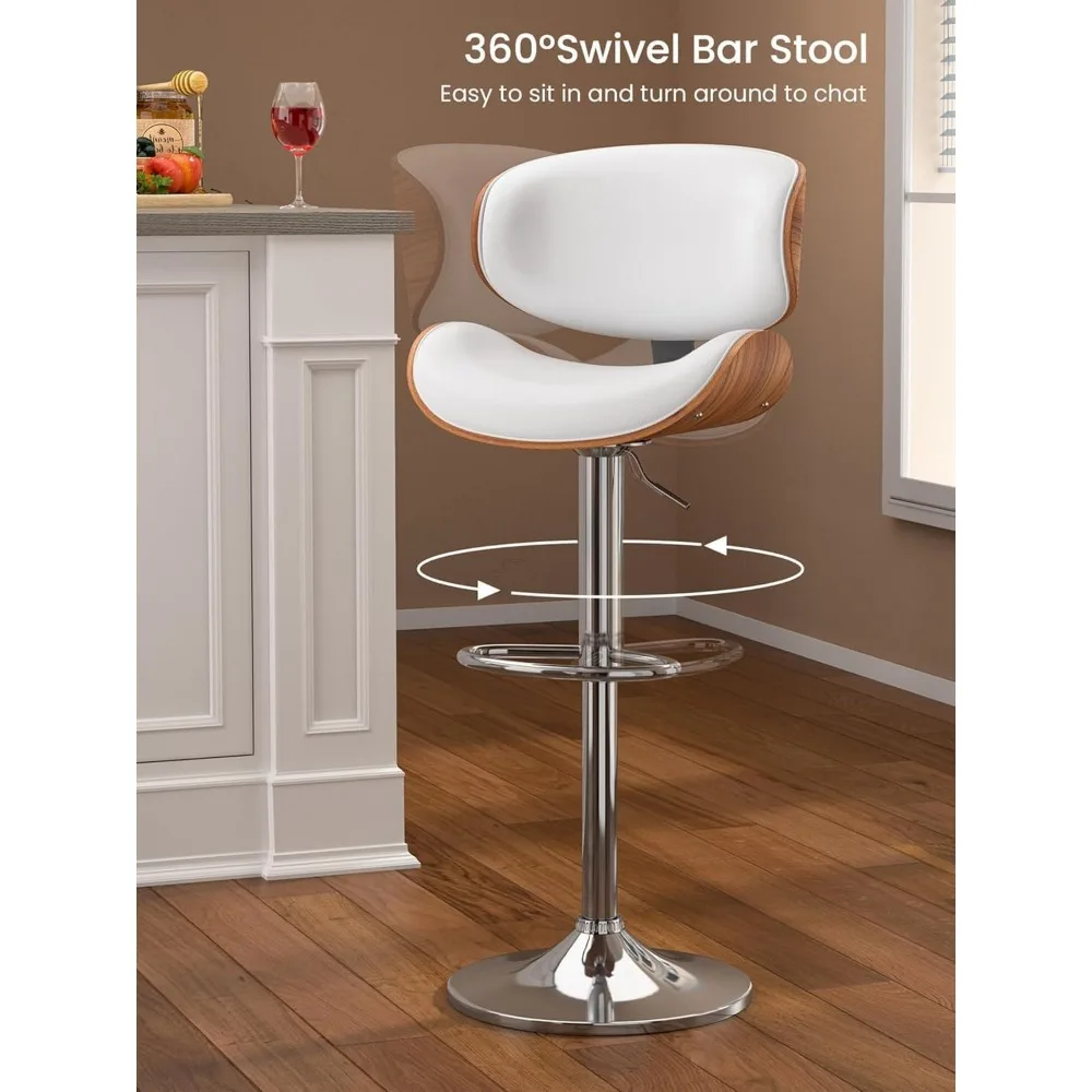 Altura ajustável giratória Bar Stool, Modern PU Leather cadeira estofada, Encosto e Apoio para os Pés, Bar Chair, Conjunto de 4, 20"