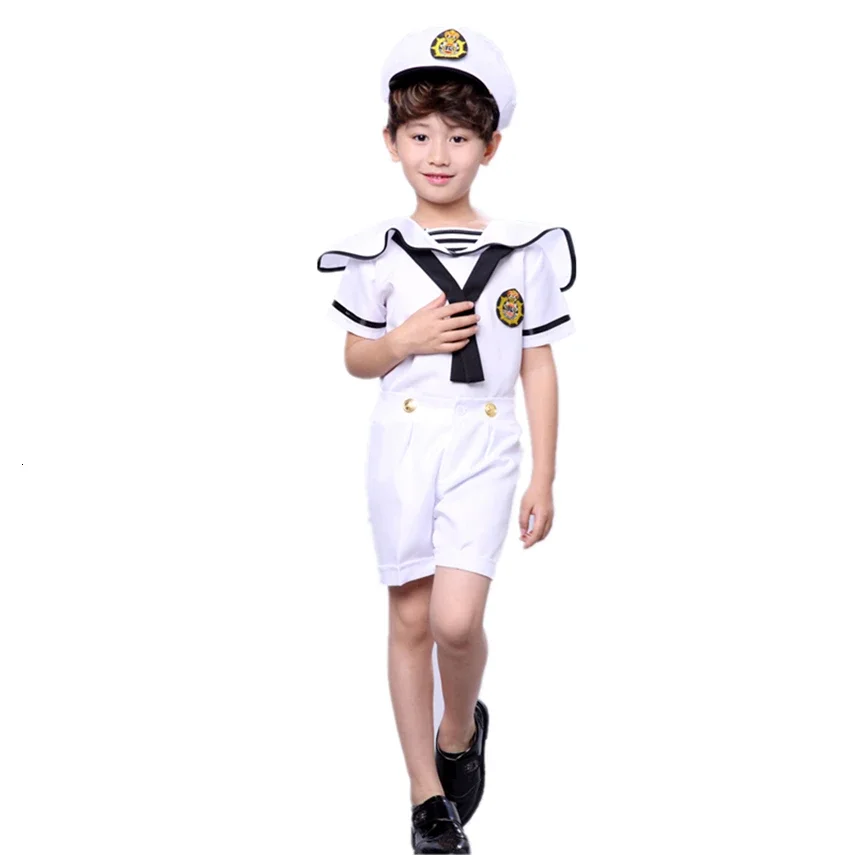 Uniforme de marinheiro com chapéu para crianças, Cosplay para meninos e meninas, Festa de Halloween, Vestuário de Frota Marinha