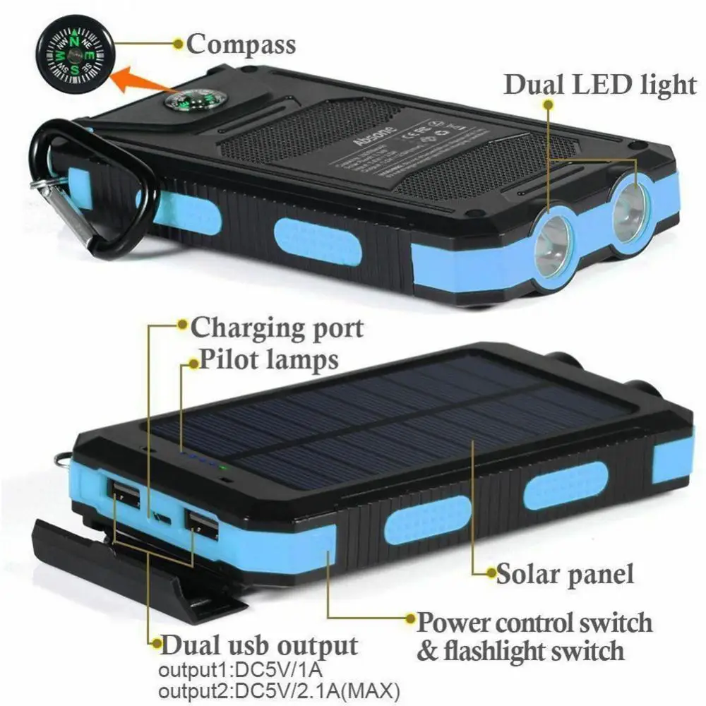 Solar Panel DIY Power Bank Case Charge Storage Box Dual USB Power Bank Shell SOS Light Flashing Light Compass Power Bank Box