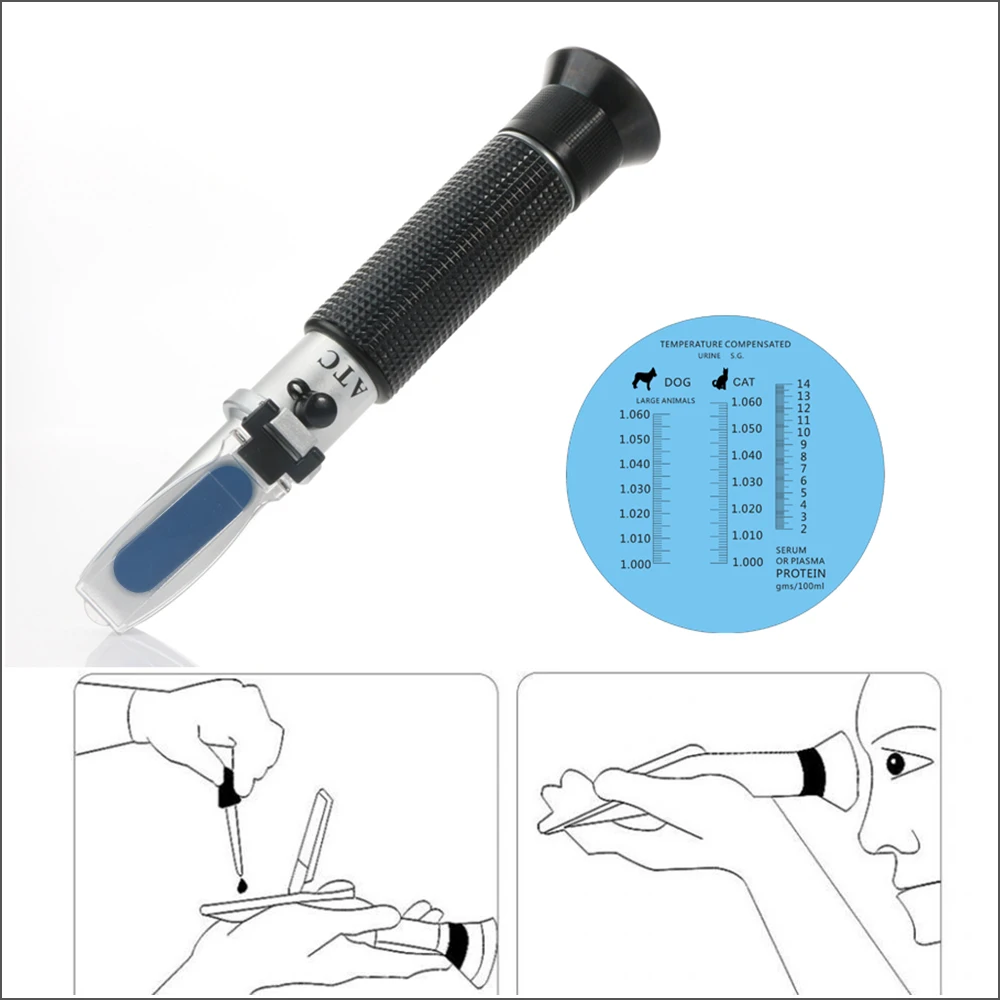 RZ Refractometer Pet Urine Specific Gravity Handheld Veterinary Serum Plasma Protein Hemoglobin Tester Refractometer