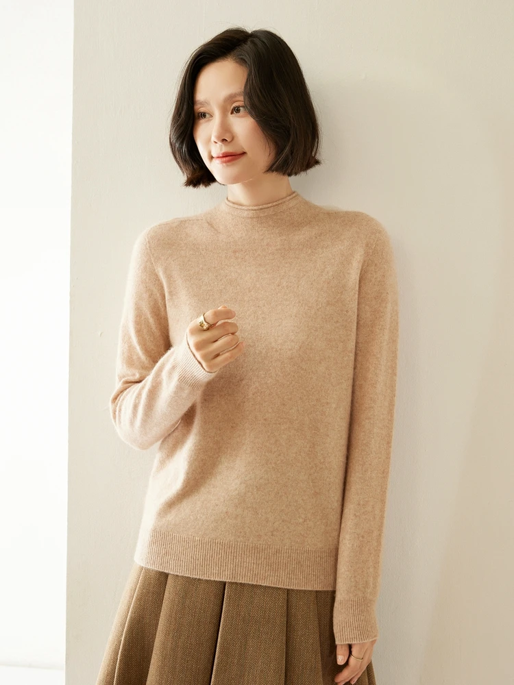 Aliselect المرأة أسفل البلوز سترة الكشمير المعنقة الخريف الشتاء الأساسية وهمية الرقبة عادية بسيطة 100% الكشمير تريكو الملابس