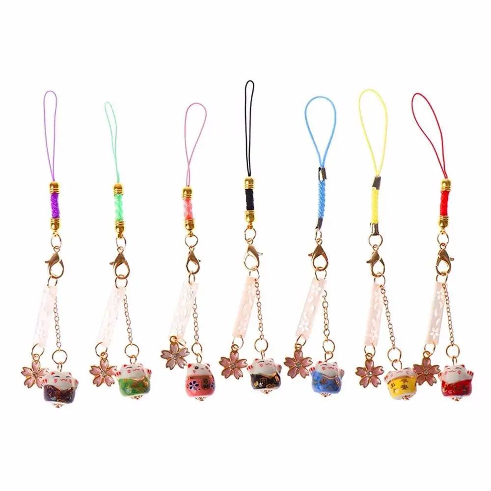 Phone Pendant Bag Pendant DIY Charms Key Chain Lucky Cat Keychain Mobile Phone Straps Maneki Neko Trinkets Mobile Phone Lanyard