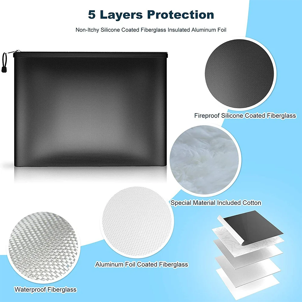 Fireproof Document Bag Waterproof Large Capacity Multi-Layer Protection for Important Papers Cash Passports Electronics Travel