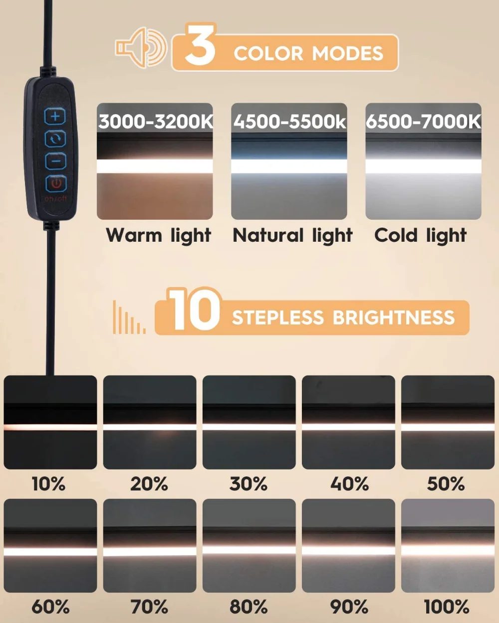 Neue LED-Schreibtischlampe mit Klemme, Schwenkarm, Schreibtischlampe, dimmbare, augenschonende Schreibtischleuchte mit 10 Helligkeitsstufen, 3 Beleuchtungsmodi – Detail 7