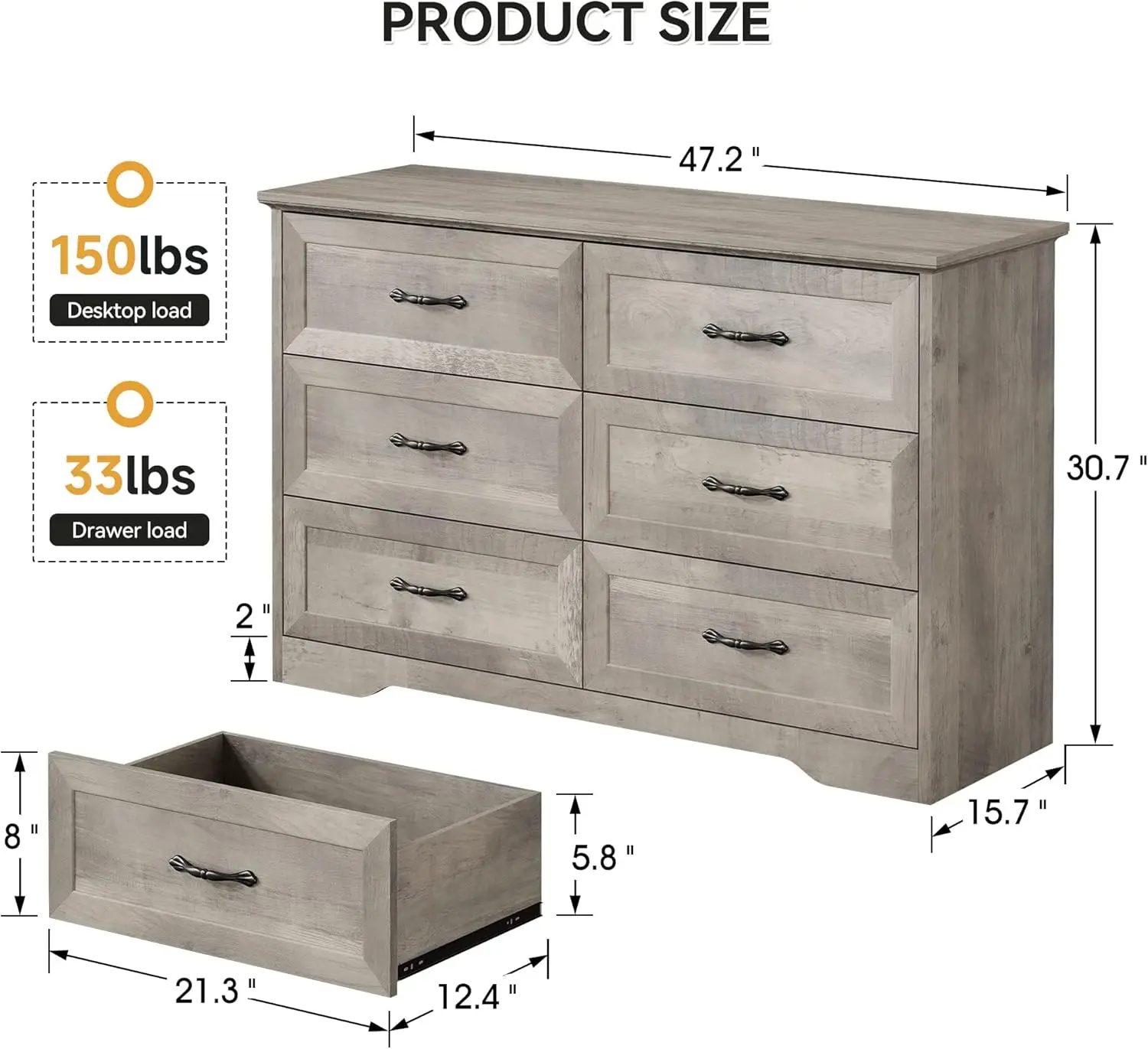 Modern 6 Drawers Dresser, Chest of Drawers Closet Organizers and Storage Clothes, Modern Dressers for Closet Living R