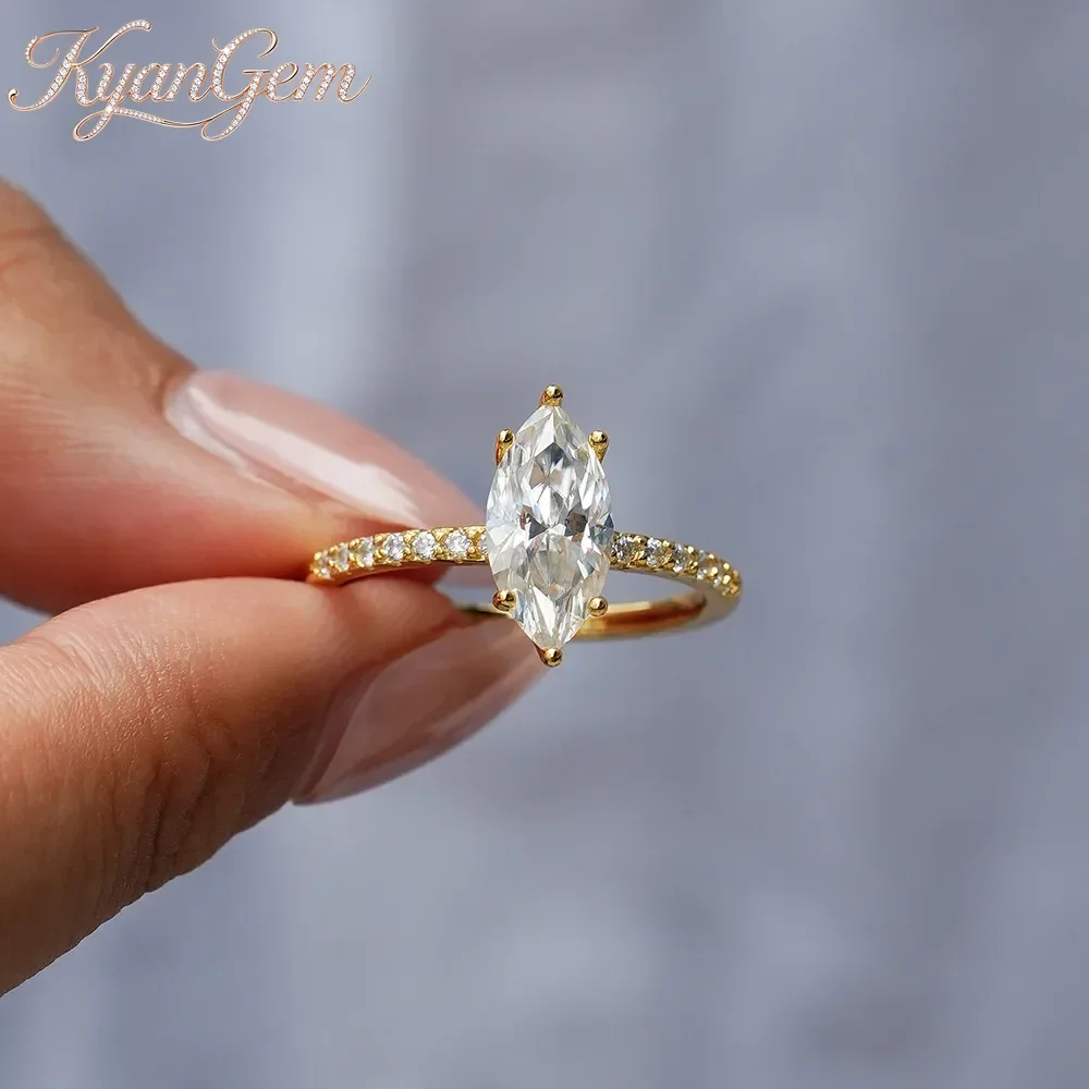 KyanGem Unique Eye-catching Marquise-Cut 2ct/3ct Moissanite Ring Classic Minimalist 18K Gold Ring Engagement Fine Jewelry Gifts