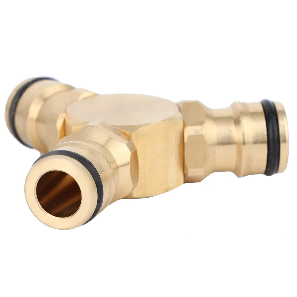 Solid Brass Quick Connect Garden Hose Tee Connector, 3-Way Water Pipe Splitter Adapter, Rustproof Brass Hose Fitting Coupler