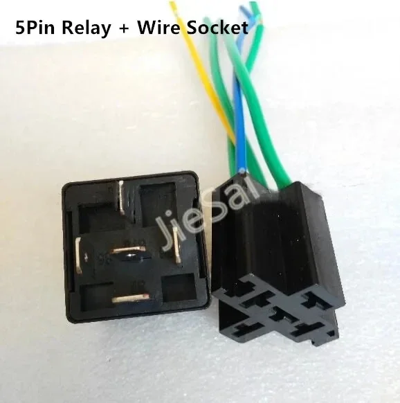 5 pin NO/NC 40A 12V 24V 48V 60V 72V copper feet auto relay with square relay socket&wire
