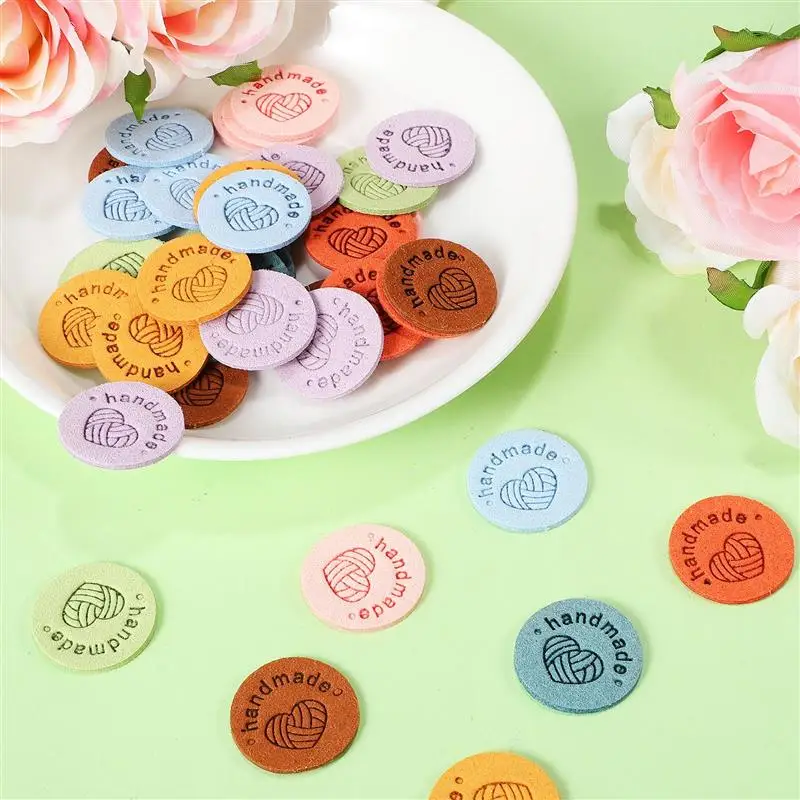 40 Pcs Handmade Labels Fabric Sewing Craft Tags Sewing Knitting Diy Decor Signs Embossed Handmade Suede Colored Label