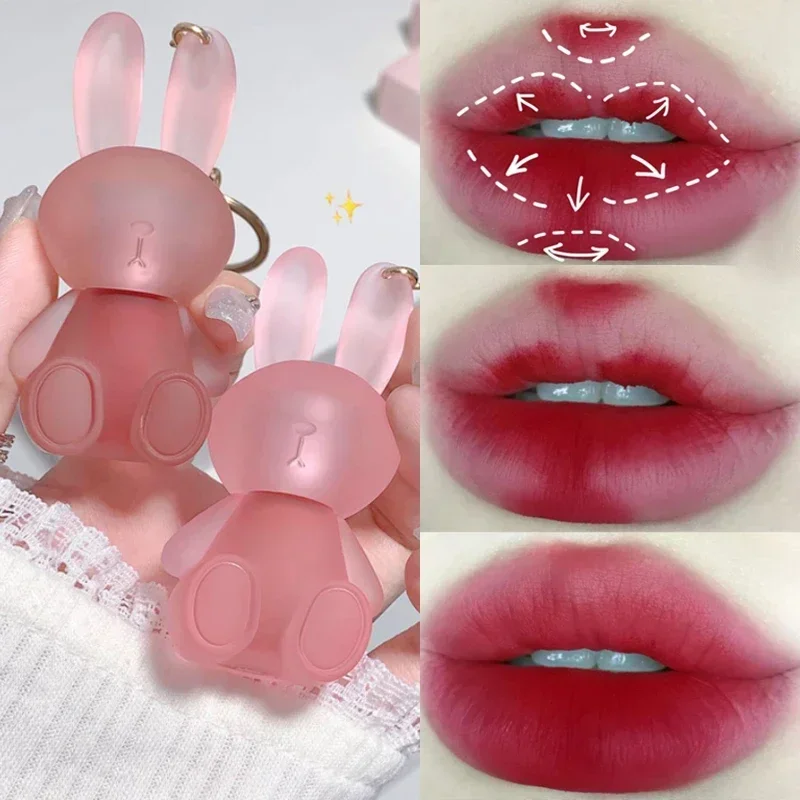 Matte Keychain Lip Gloss Waterproof Non-Stick Cup Long Lasting Moisturizing Cute Rabbit Nude Red Lip Glaze Tint Korean Cosmetics