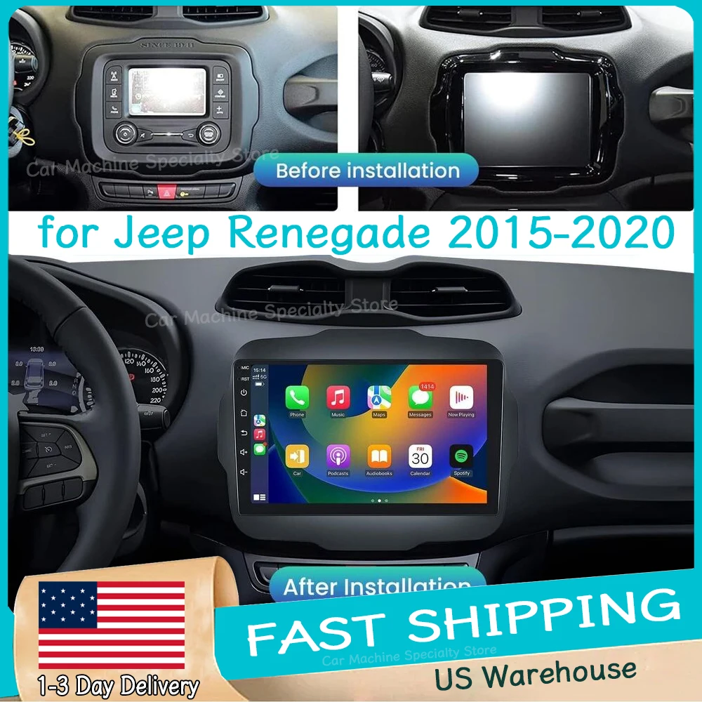 

9-дюймовая автомагнитола с GPS-навигацией 2+32 ГБ для Jeep Renegade 2015-2020, Android 15, с Carplay, Android Auto, Bluetooth, WiFi, FM/RDS