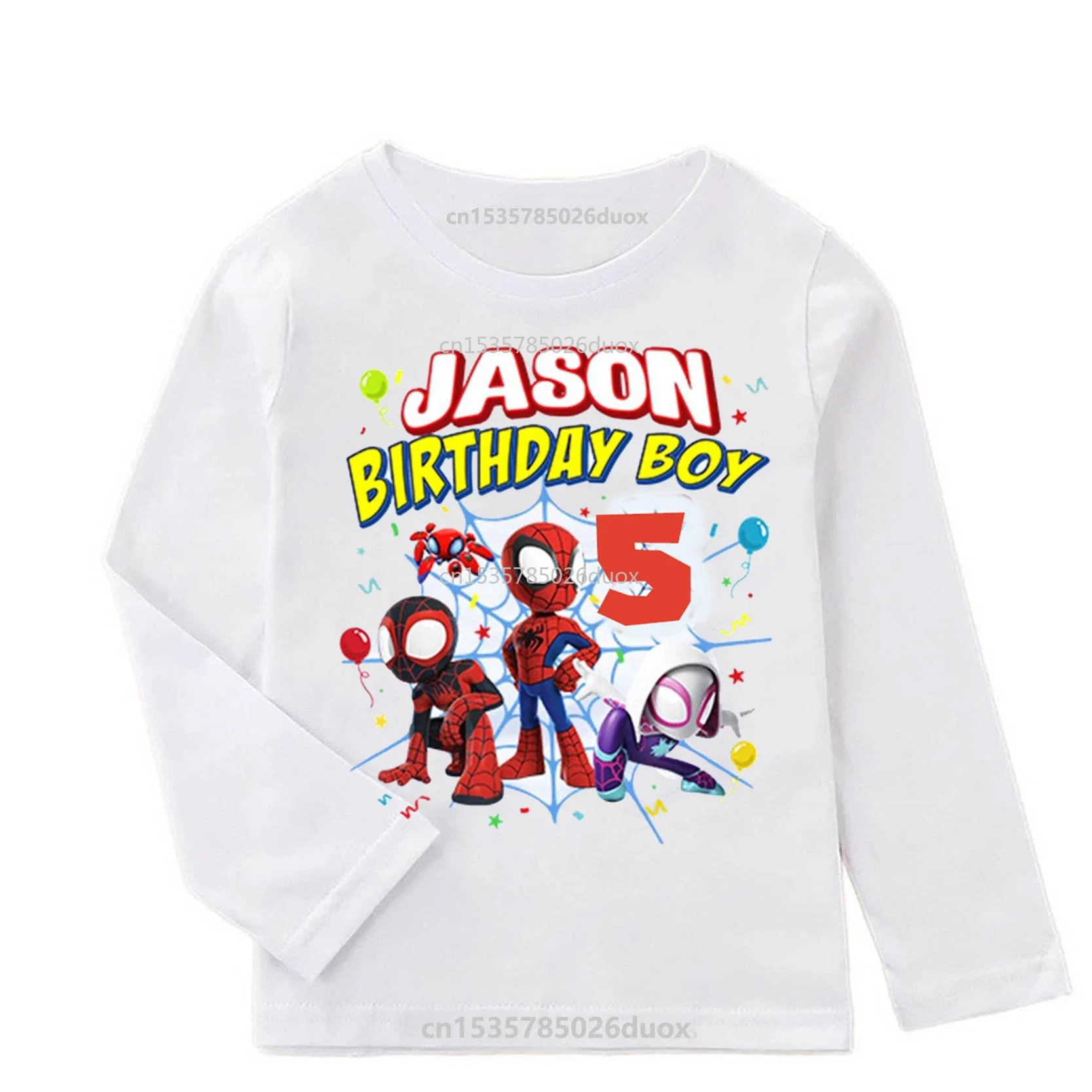 2 3 4 5 6 7 8 9 Spiderman Birthday Boy Personalize Name Long Sleeve T-shirt Autumn Spidey Personalized Name Bottoming Kid Shirt