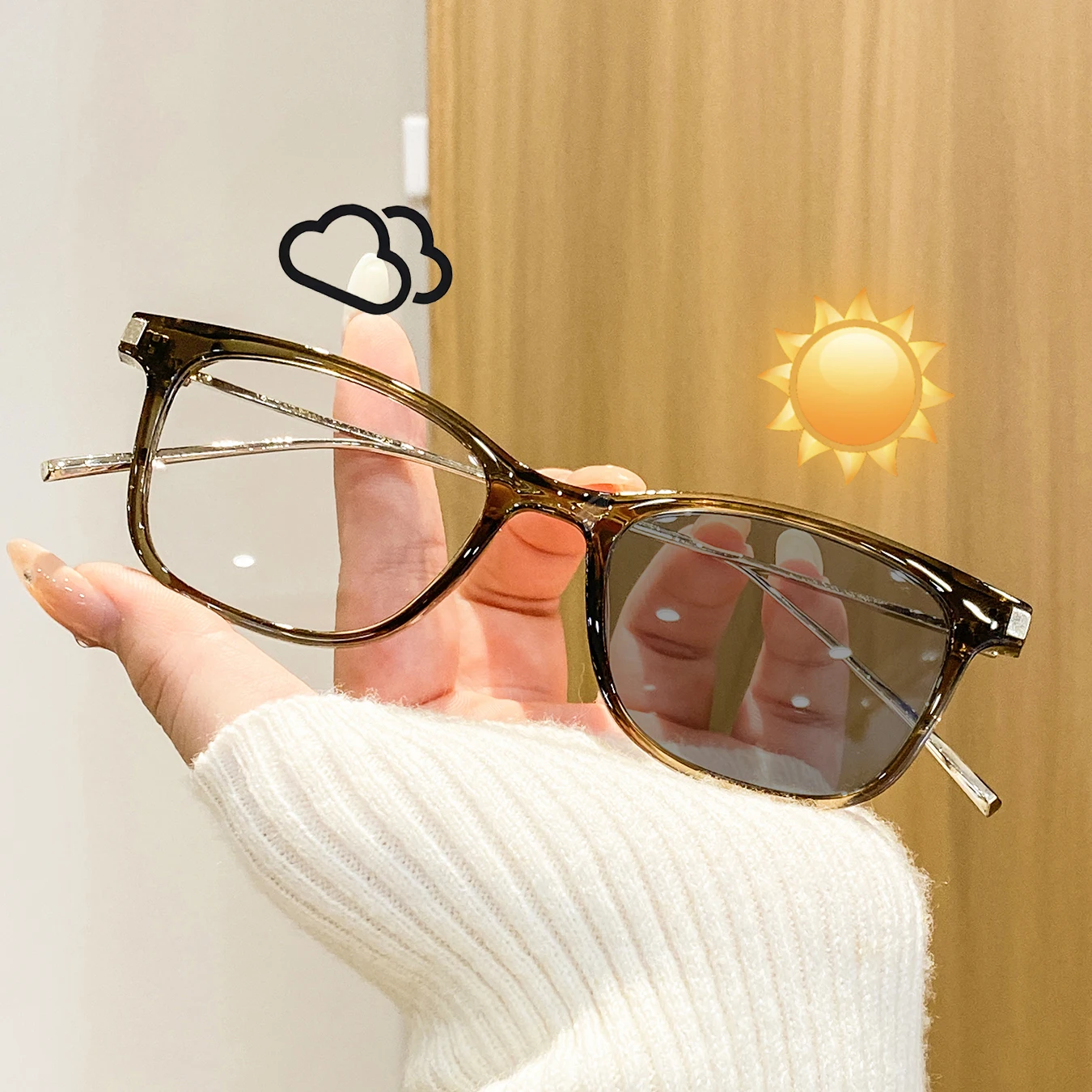 1 Pair of Women's Rectangular Thin-Frame Photochromic Glasses, Stylish, Sophisticated, Durable, High-End Fashion Glasses for Women, Suitable for Business Appointments, Outdoor Activities, Casual Gatherings, and Wearing