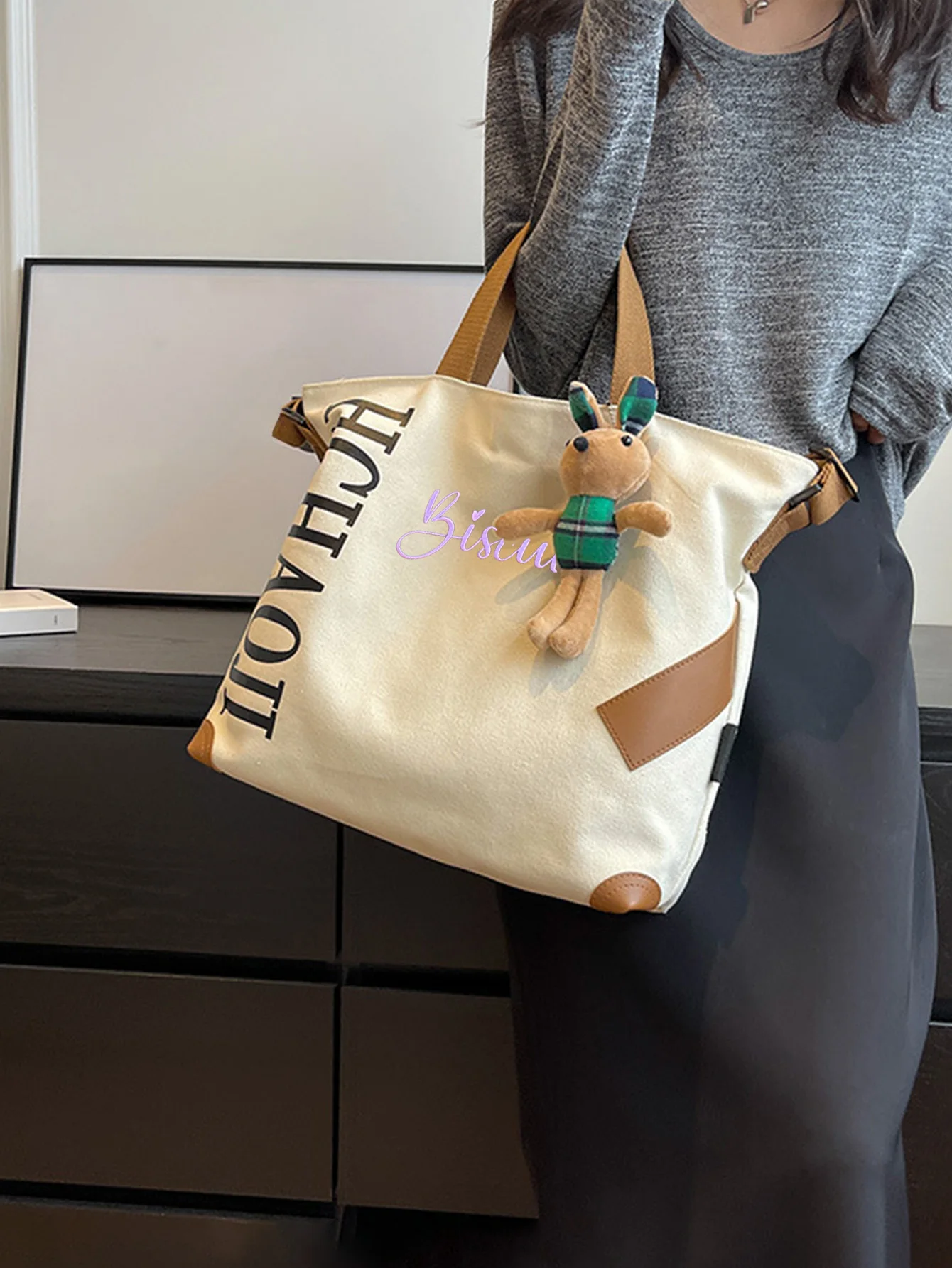 (Please private message customer service) Embroidery DIY text customization, canvas tote diagonal cross bag