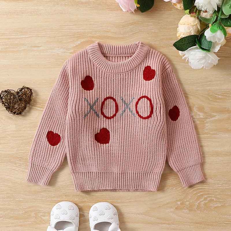 

Adorable Toddler Valentine s Day Sweaters Sweet Heart Patterned Knitted Pullovers Warm Winter Jumper Tops for Girls