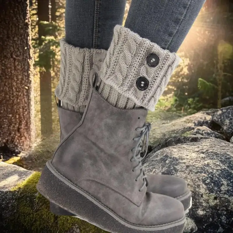 **1 Pairs Autumn Winter Women's Short Rhombus Flip 2 Button Foot Warmer Knitted Fabric Socks Fashion Boot Cover Leg Warmers