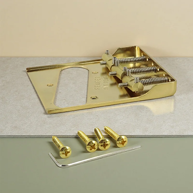 Guitar Bridge Replacement Gold Compensated Brass Saddles & Cut-Down Sides 3-Saddle Ashtray Bridge for Electric Guitar
