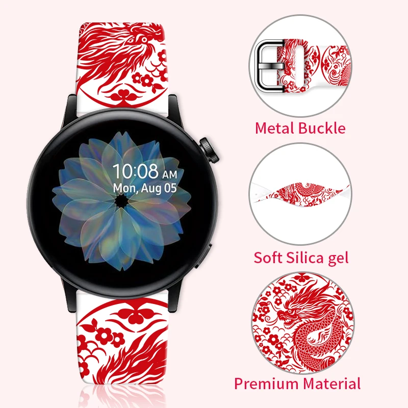 20mm Dragon Year Printed Strap for Samsung Galaxy Watch 7/6/5 40/44mm Band Replaceable Bracelet 22mm for Xiaomi Amazfit Watchban