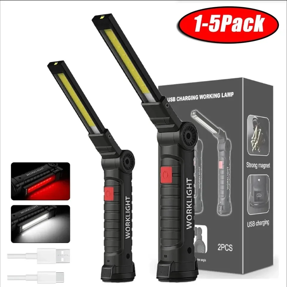 USB 충전식 COB LED 작업등 자석 손전등 초강력 접이식 랜턴 캠핑 비상용 자동차 수리용
