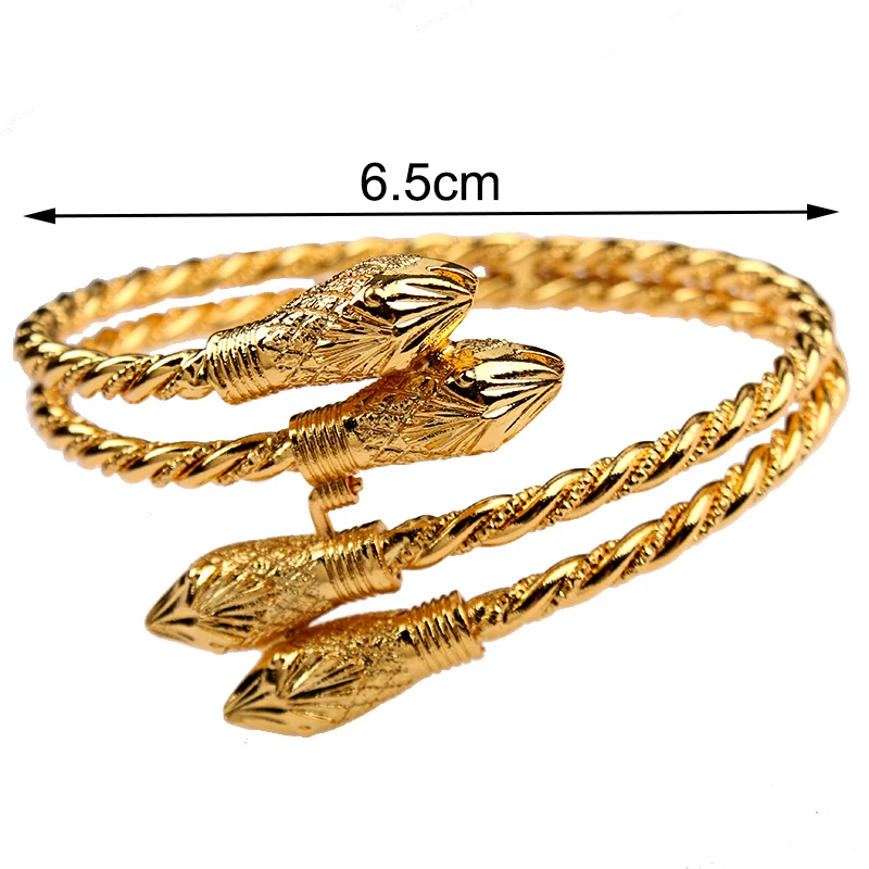 Turkish Trendy Snake Bangles Copper Gold Plated Ethnic Lucky Jewelry for Women Arabic Middle East Wedding Accessory Bijoux