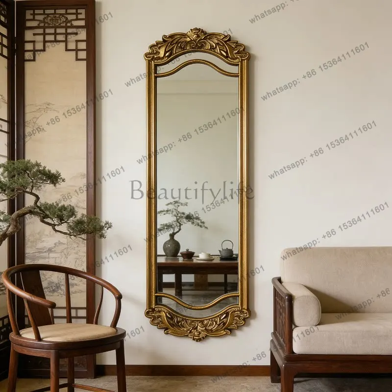 French entrance living room background wall decorative mirror American retro wall-mounted full-length mirror