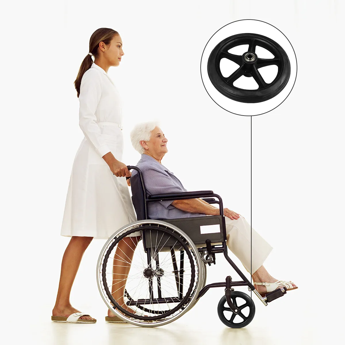 2Pcs Wheelchair Accessories Front Wheels 7 Inch Manual Wheelchair Replacement Solid Tire Quiet Wear-Resistant Spare Wheel